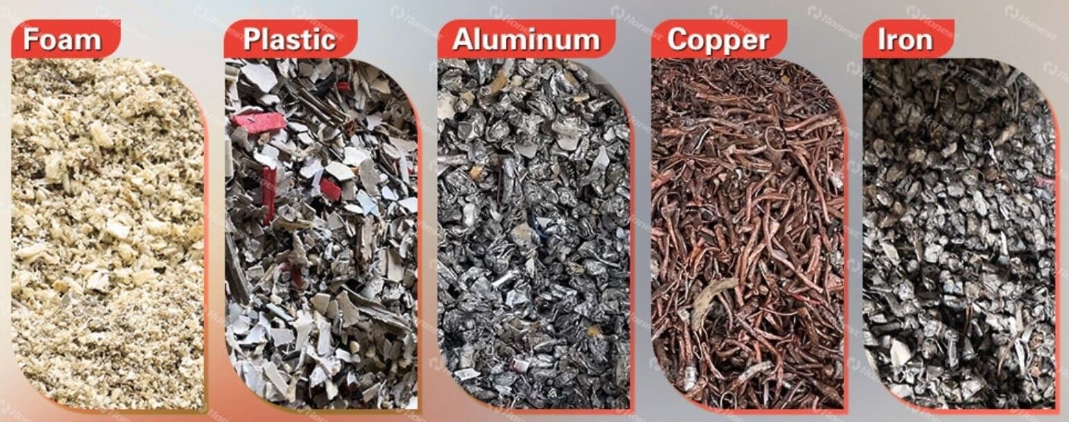 Refrigerator Shredding and Material Separation Line Output