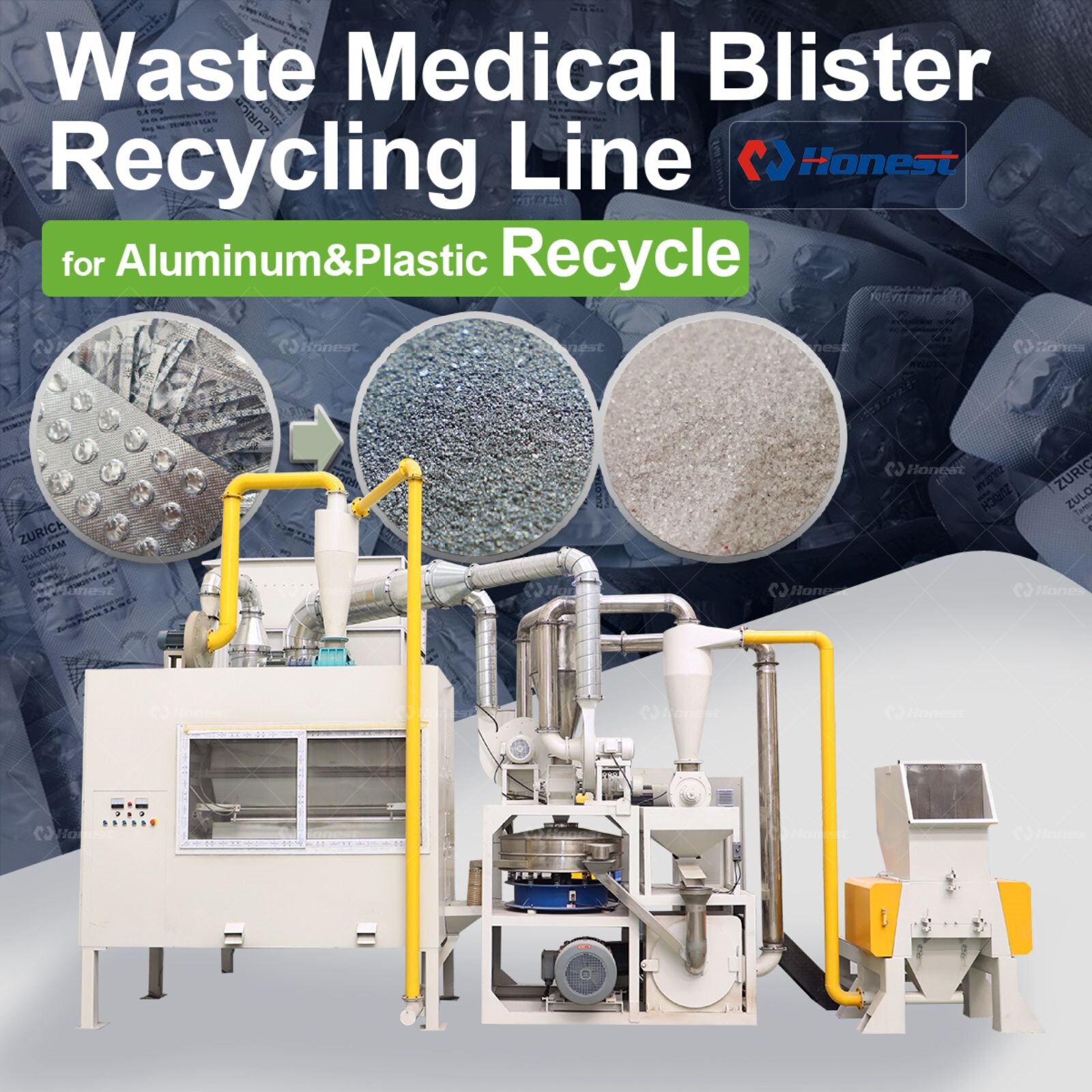 Alu pvc blister recycling machine for medical packaging