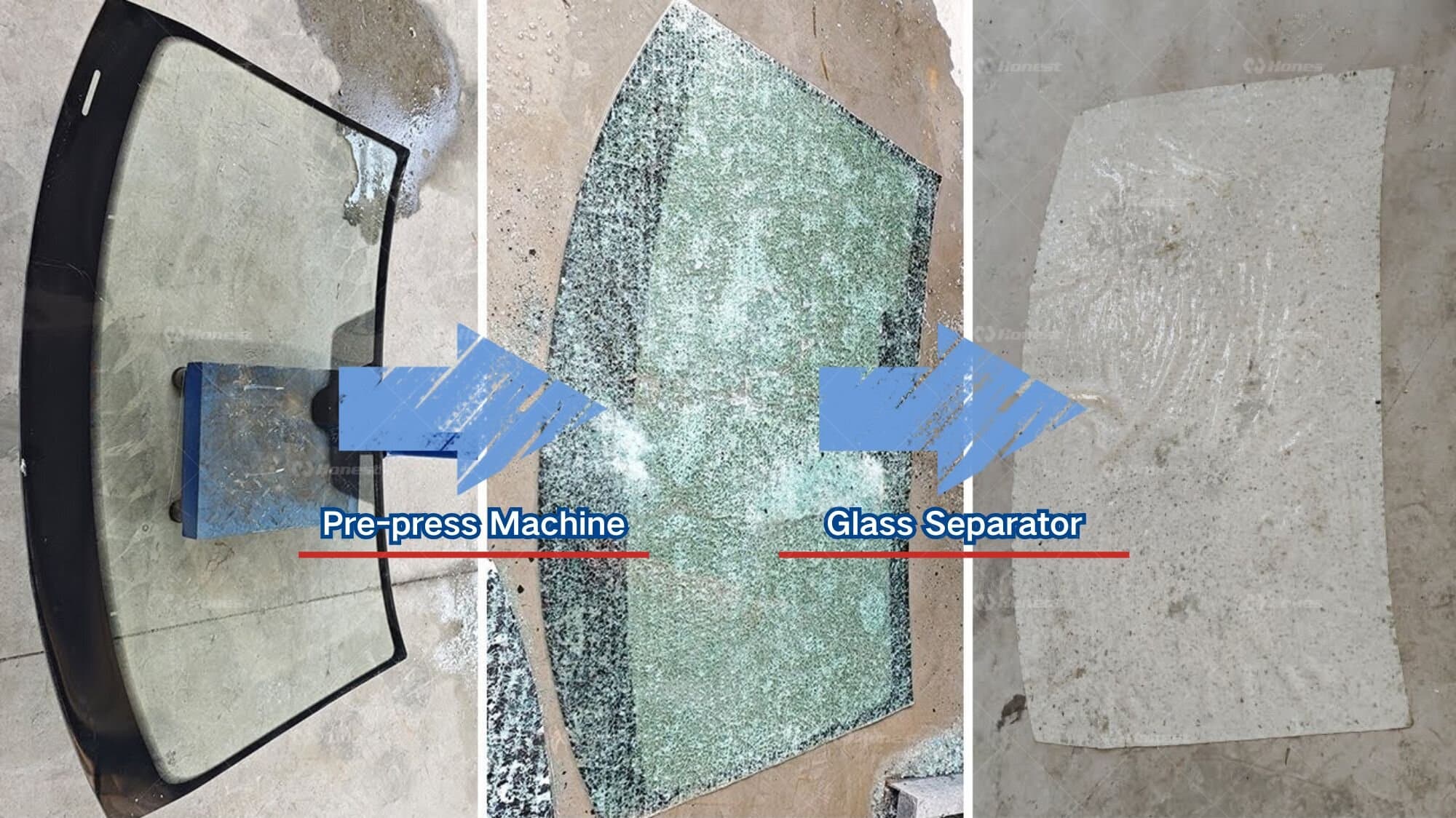 Auto Windshield PVB & Glass Separator Recycling Machine Output
