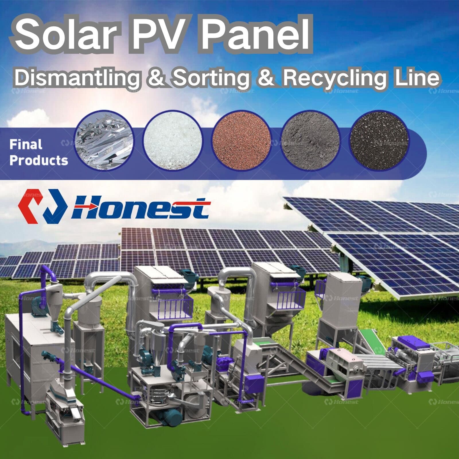 Solar PV Panel Dismantling & Sorting Recycling Line