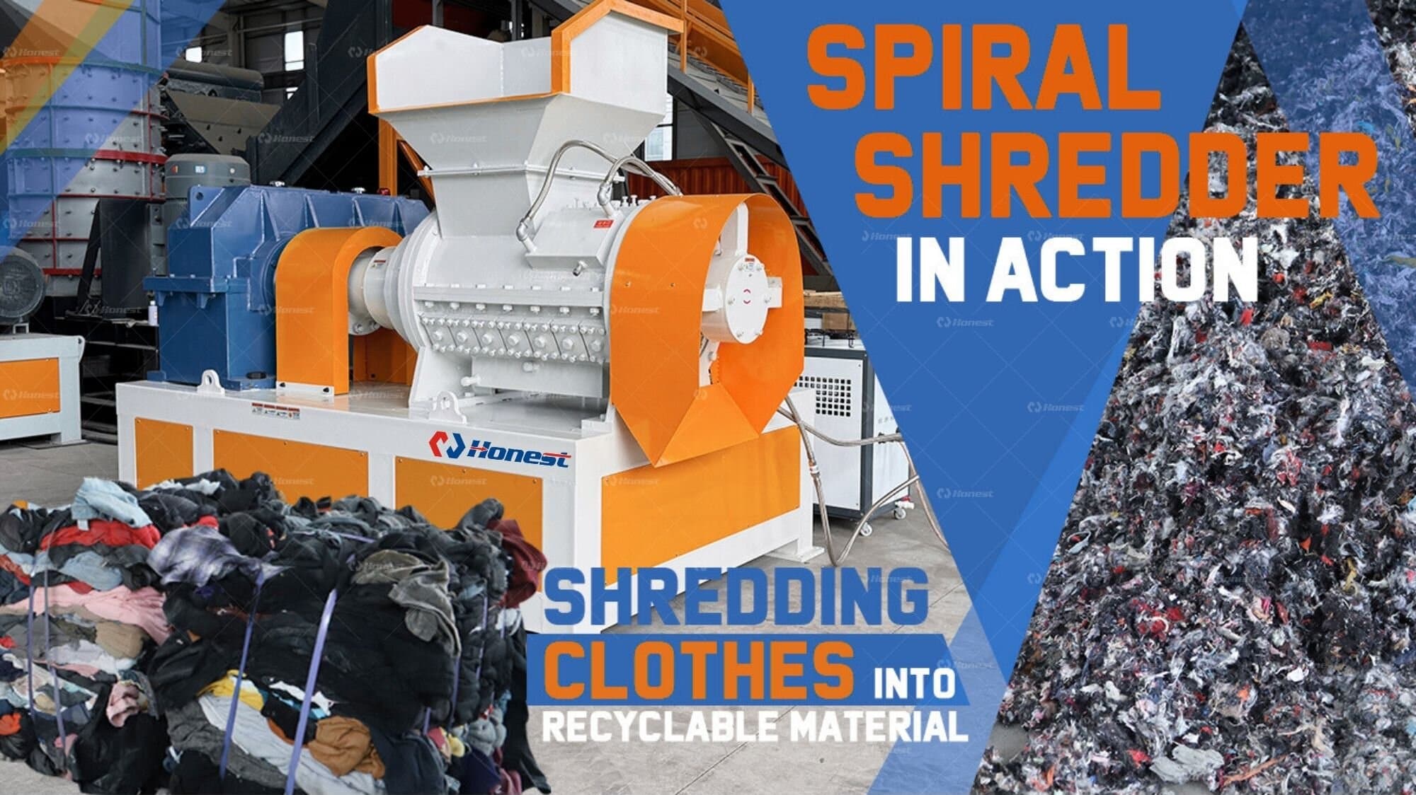 Spiral Shredder for Anti-Wrapping Soft Material Recycling