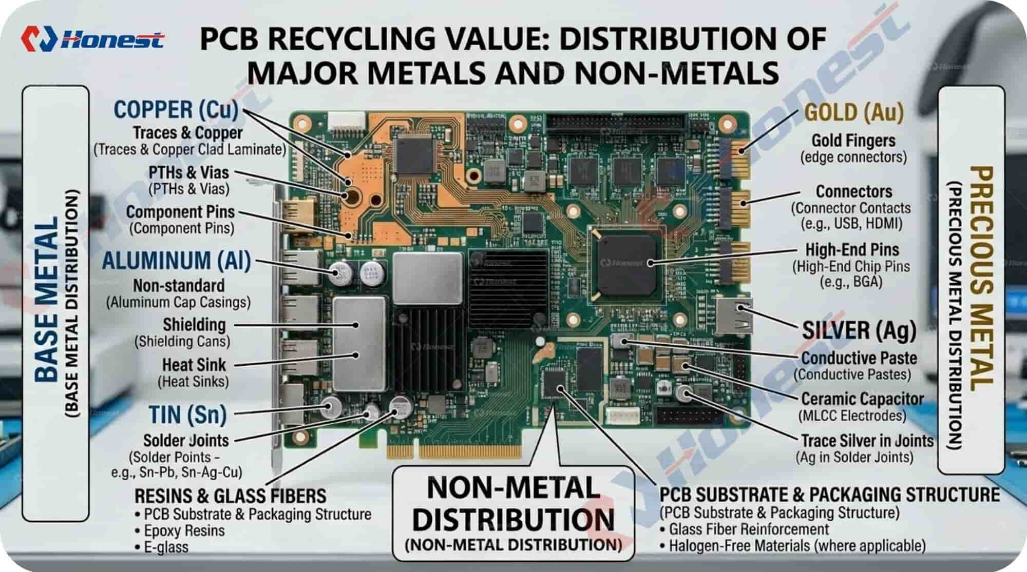 Where Copper, Gold and Tin Are Located in Waste Circuit Boards