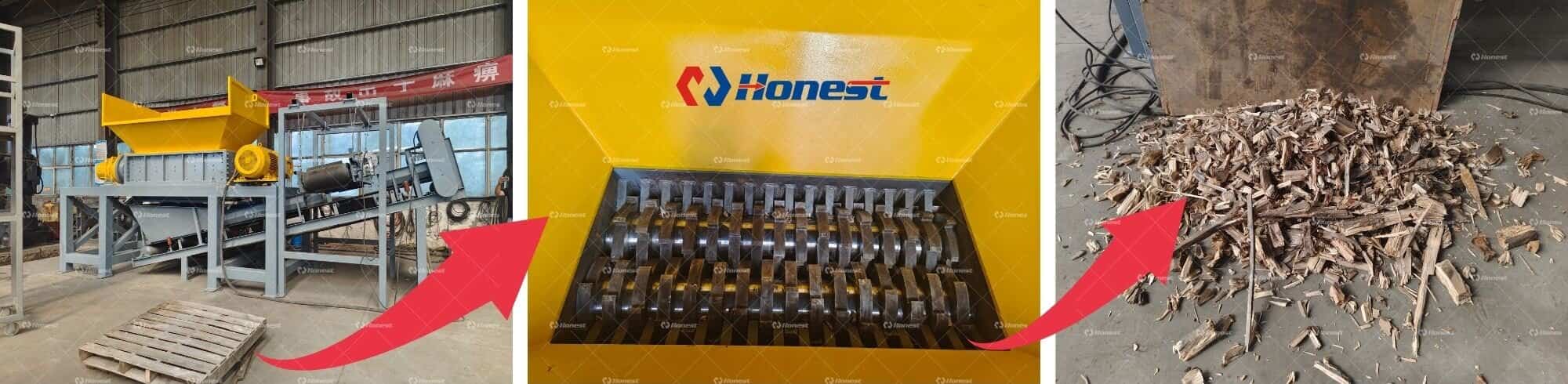wood pallet double-shaft shredder with nails